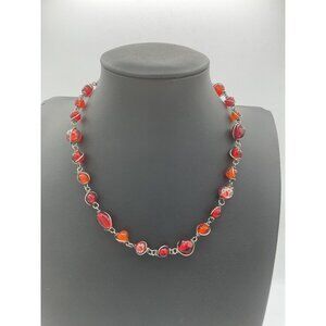 Vintage ZAD Amber Tone Bead Necklace With Silver-Tone Chain